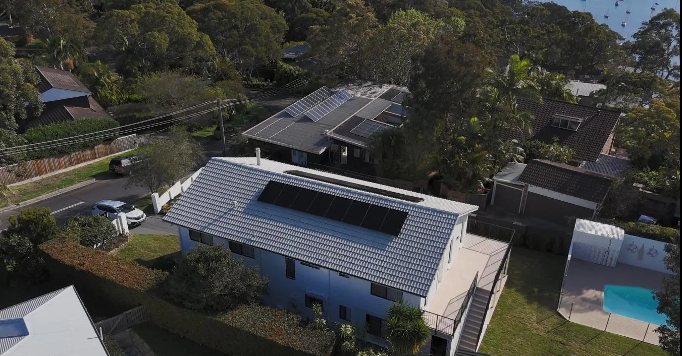 Aerial view of a completed install near the bay