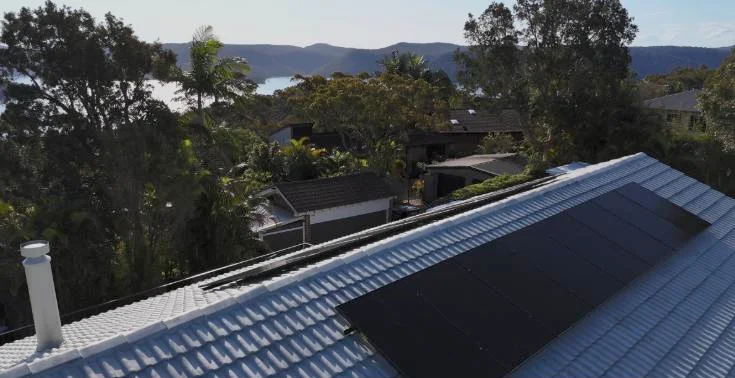 Rooftop solar array overlooking Pittwater